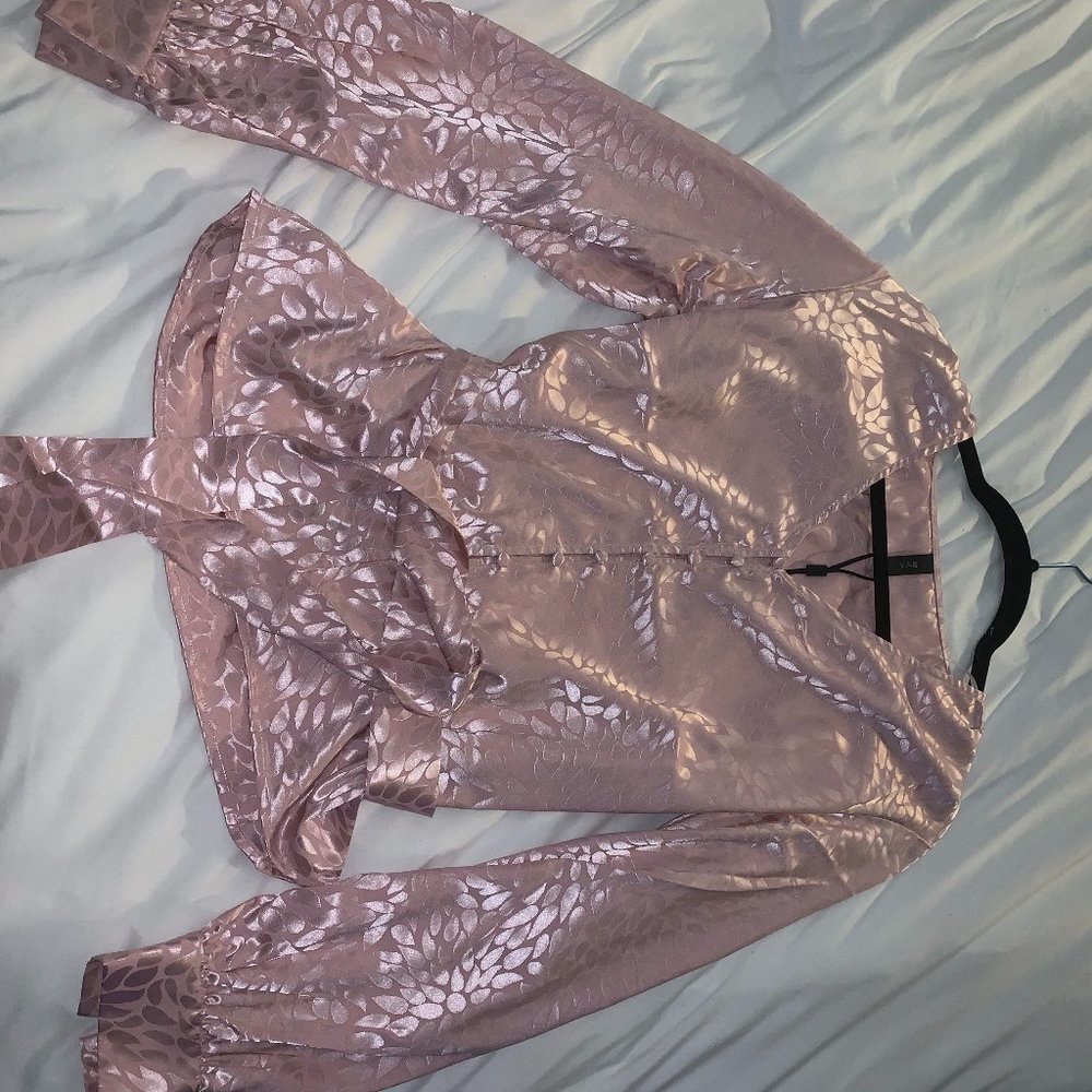 Satin Tie Peplum Top Brand New